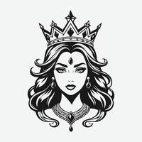 mascot logo Majestic queen Outline black color in white background vector