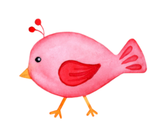 Watercolor painting red bird doodle. Cartoon style caricature cute bird. Colorful decorative element for the design of cards, invitations, textiles, fabrics. Isolated. Drawn by hand. png