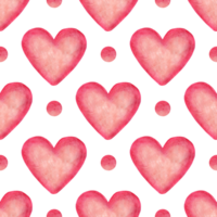 Watercolor illustration pattern of pink hearts and circles. Seamless repeating love print. Celebration wedding, February 14. Isolated. Drawn by hand. png