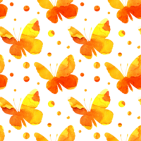 Pattern of watercolor illustration of yellow silhouettes of butterflies and circles. Insect traps. Watercolor blots, butterflies. Isolated. Hand-drawn. png