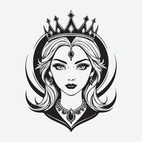 mascot logo Majestic queen Outline black color in white background vector