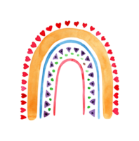 aguarela pintura fofa infantil arco Iris com flores amarelo, azul, vermelho clima doodle. bebê poster, bebê chuveiro ou bebê nascimento anúncio cartão modelo com Lugar, colocar para texto. isolado png