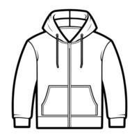 outline of a zip-up hoodie sweatshirt icon. vector