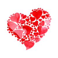waterverf illustratie harten gemaakt van rood-roze harten. vakantie kaart voor Valentijnsdag dag, bruiloft, verjaardag. artistiek ontwerp element geïsoleerd. getrokken door hand. png