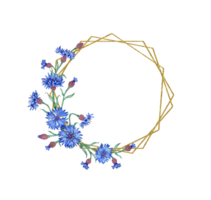 fiordalisi blu fiori esagonale geometrico telaio acquerello illustrazione. botanico composizione elemento isolato a partire dal sfondo. adatto per cosmetici, aromaterapia, medicinale, trattamento, cura, png