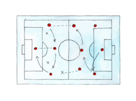 Watercolor illustration of a football strategy board. The layout of the gambling field. Game strategy plan. Trainer accessory. Team play tactics. Isolated. Drawn by hand. png