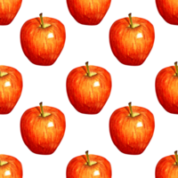 Watercolor illustration pattern red apple. Seamless repeating fruit print. Organic fruits healthy food. Farm products. Isolated . Drawn by hand. png