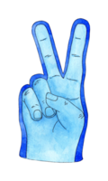 Watercolor illustration of a blue cheerleader glove. Number one is the fan glove. Support Group. Root for your favorite team. Speed, experience, attack. Isolated png