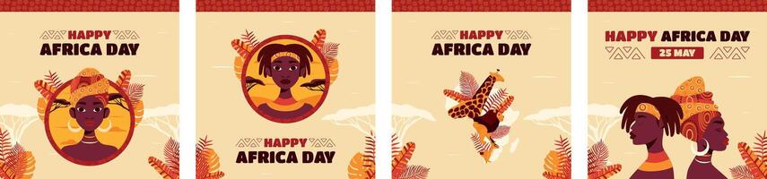 Flat africa day post instagram collection vector