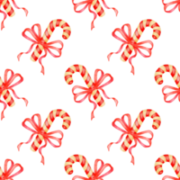 Watercolor pattern illustrations of candy and red bow. Seamless repeating holiday print with sweets and ribbons. Christmas, New Year, Birthday or Valentine's Day. Isolated png