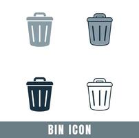 Simple Bin icons in different designs set vector