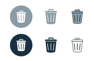 Bin icons collection in different style flat illustration set vector