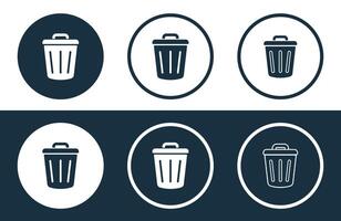 Set of Bin icons isolated flat and outline style illustration vector
