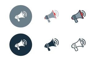 Megaphone icons collection in different style flat illustration set vector