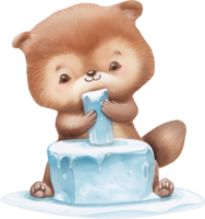 Cute Wolverine Carving Ice watercolor png