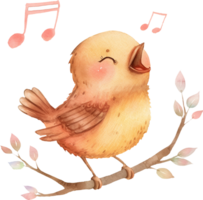 Cute Nightingale Singing Lullabies watercolor png