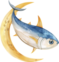 Cute Yellowfin Tuna Racing Moonbeams watercolor png