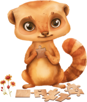 Cute Mongoose Solving Puzzle png