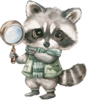 Cute Raccoon Solving Mysteries png