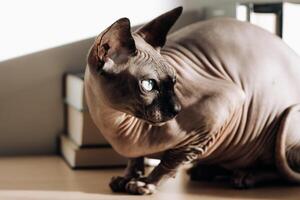 A bald cat of the Canadian Sphynx breed. photo