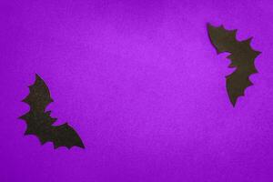 Paper bats on a purple background, Halloween concept photo