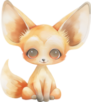 Cute Fennec Fox Listening to the Earth watercolor png