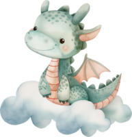 mignonne dragonnet camoufler avec des nuages aquarelle png