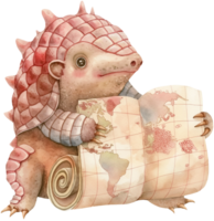 carino armadillo rotolamento su carta geografica png