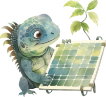 Cute Iguana Charging Solar Power png