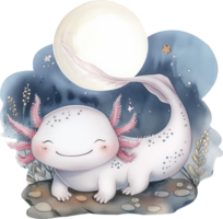 mignonne axolotl souriant dans clair de lune aquarelle png