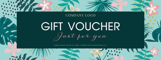 Gift voucher template on tropical background. vector