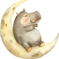 mignonne hippopotame flottant lune png