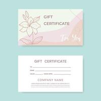 Modern style gift certificate template for salon, gallery, spa, store. Gift Certificate. vector