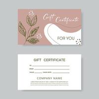 Set of gift card templates. Template in modern style flowers for salon, gallery, spa, store. Gift Certificate. vector