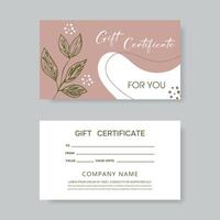 conjunto de regalo tarjeta plantillas. modelo en moderno estilo flores para salón, galería, spa, almacenar. regalo certificado. vector