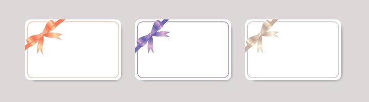 Blank gift card templates with bow and ribbon design. vector