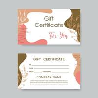 Gift certificate template in modern floral style for salon, gallery, spa, store. Gift Certificate. vector