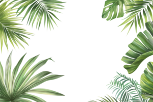 Tropical frame with exotic jungle palm plants, palm leaves, and empty space for text watercolor png