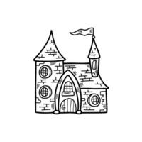 isolate black and white illustration of vampire castle on background vector