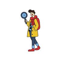 isolated illustration of a man holding a magnifying glass for searching vector