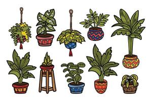 houseplants set on background vector