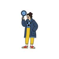 isolate of a woman holding a magnifying glass for searching vector