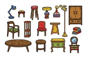 colorful furnitures set on background vector