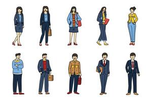 illustration of business person character set on background vector