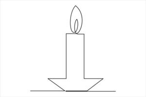 Burning fire candle continuous one line drawing isolated on white illustration vector