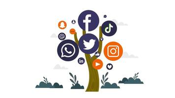 Social media icon animation background tree video