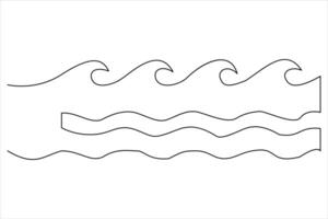 Continuous one line drawing of ocean sea wave outline line art illustration vector