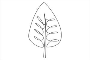 Continuous one line drawing of Leaf outline art illustration isolated on white background vector