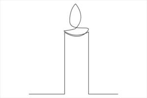 Burning fire candle continuous one line drawing isolated on white illustration vector