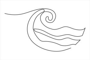 Continuous one line drawing of ocean sea wave outline line art illustration vector